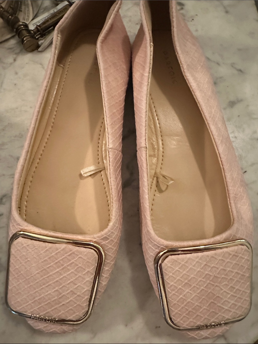 Women's Blush Pink Square-Toe Ballet Flats with Gold AccentSquare buckle